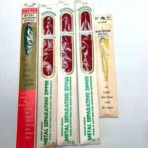 Vintage 22" Coats & Clarke Mediumweight Metal Zippers Lot of 5 NOSIP
